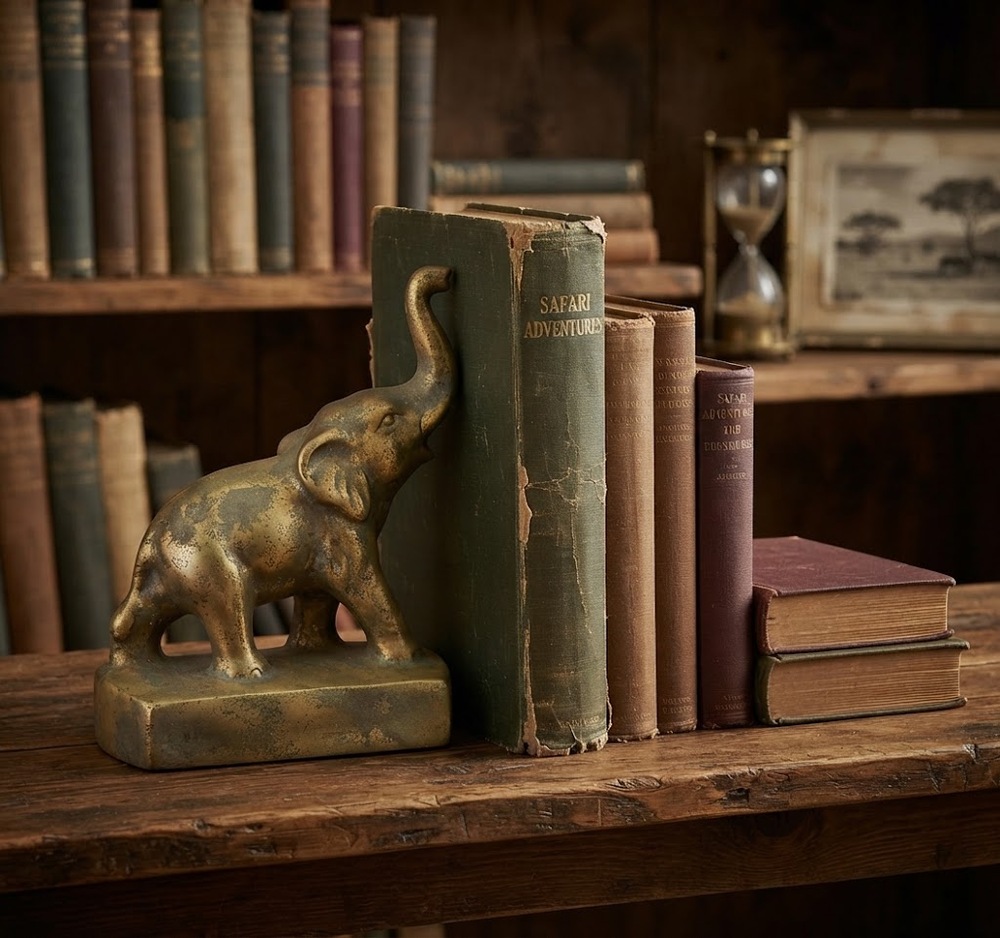 Vintage Single Chalkware elephant statue bookend Trunk Up